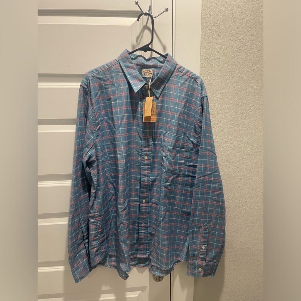 NWT Faherty $148 Indigo Windowpane Plaid Ventura Shirt XXL
